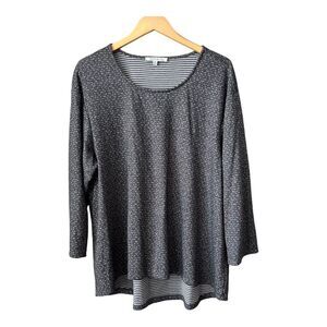 Rose and Olive Top Womens Size 2X Shirt Polka Dots Gray White Shirt 3/4 Sleeve